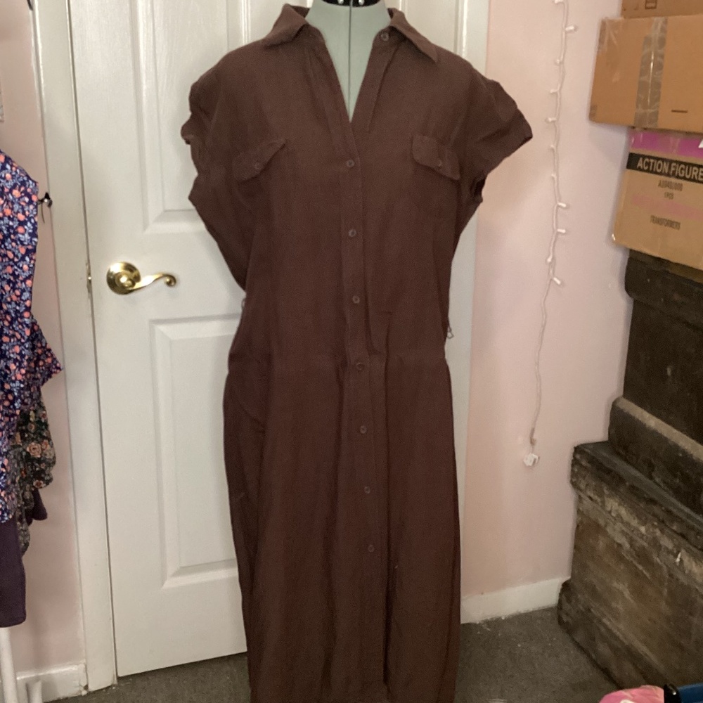 New York Company brown button up dress with belt holes Womens 16